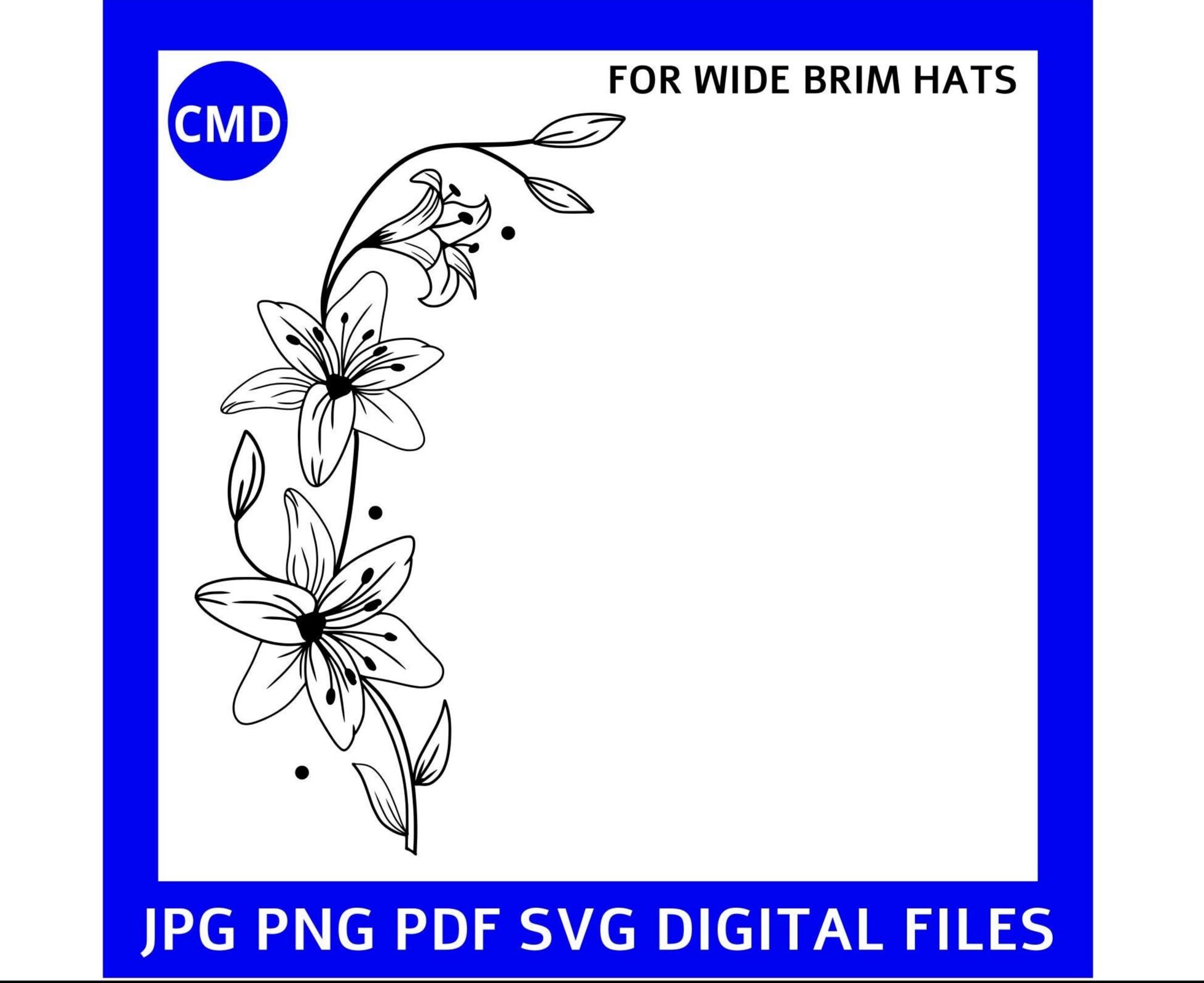 ユリの花柄つば広帽子の焼き付けデザインテンプレート、花柄、ユリの帽子デザイン、DIY焼き付けテンプレート、デジタルファイル png pdf jpg  SVG - Etsy 日本