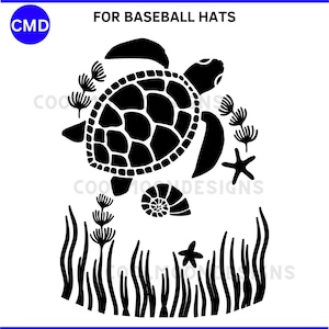 Sea Turtle Baseball Hat Burning Design, Ocean Turtle Baseball Cap, DIY Pyrography Template, Burned Hat, Digital Download, png pdf jpg svg