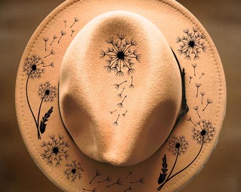 Dandelion Hat Burning Design For Narrow Brim Hats, Hand Pyrography, Digital Download