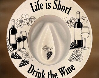 Wine Lover Hat Burning Design, Wide Brim Hat Pattern, Easy Digital Download,