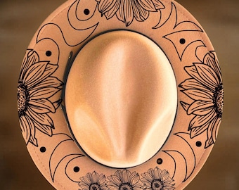 Sunflower Hat Burning Design, Digital Download Pattern,  Narrow Brim Template