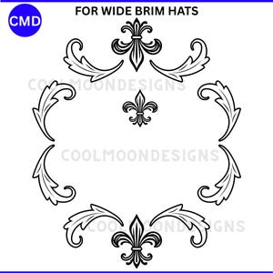 Fleur De Lis Hat Burning Design, Wide Brim Hats, Saint Pattern, Scrolls Template, Mardi Gras Art, Pyrography Digital Files png pdf jpg SVG