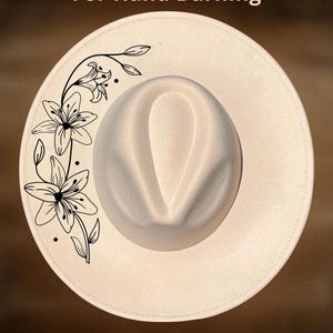 Lily Floral Hat Burning Design,  Wide Brim Pattern, Hand Burn,, Digital Download