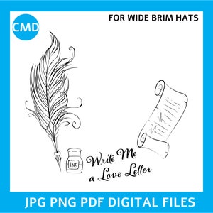 Diseño de sombrero con letras de amor para quemar, ala ancha, bolígrafo con plumas, patrón de letras trazables, plantilla de pirograbado para hacer uno mismo, trazado de impresión, archivos digitales