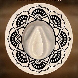 May include: Cream-colored fedora hat with a black mandala design around the brim. The hat has a rounded crown and a wide brim. The text "For Hand Burning" and "CoolMoonDesigns" are displayed on the image.