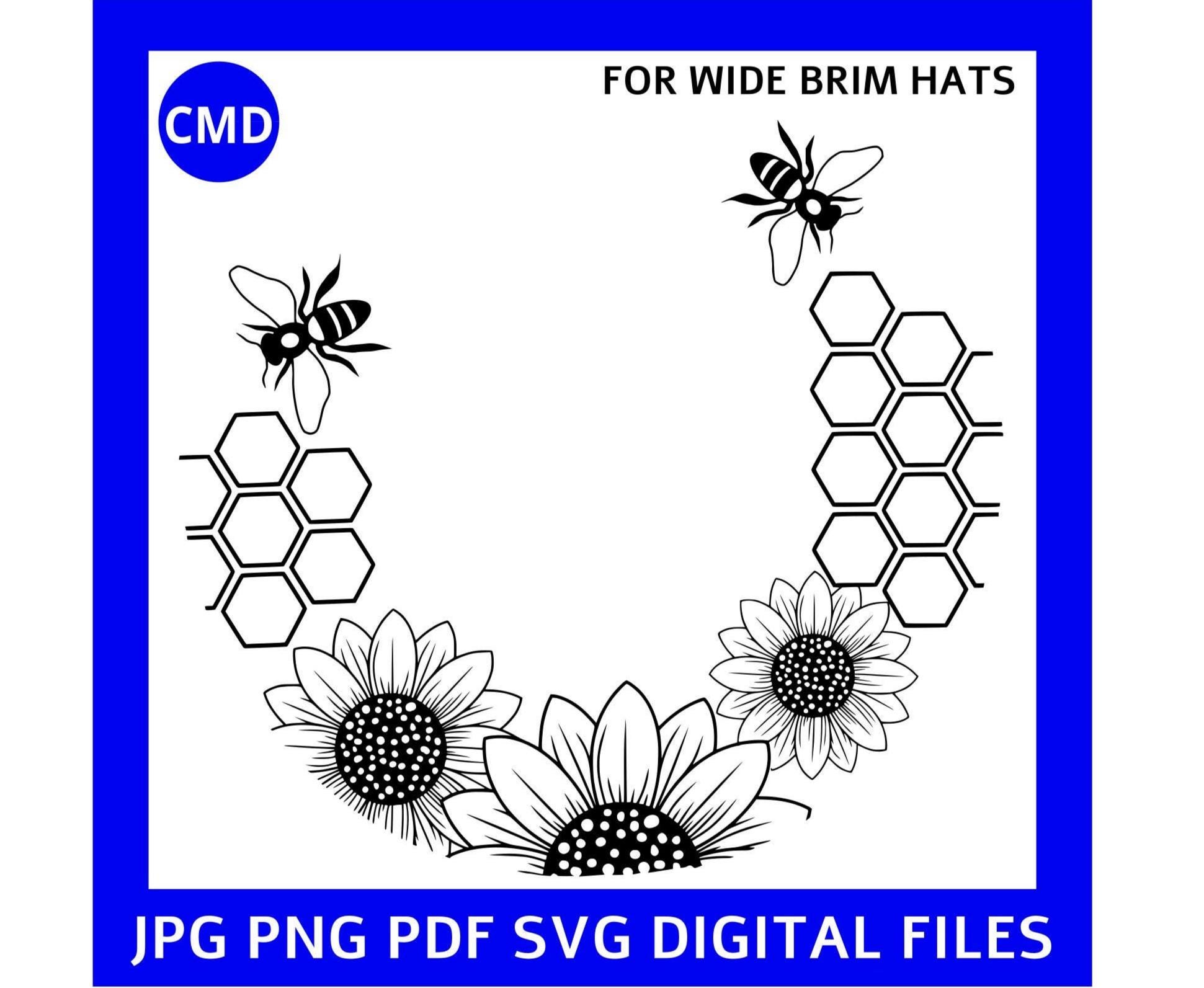 ひまわりのハニカム模様のミツバチのつば広帽子の燃焼デザイン、花柄のミツバチのテンプレート、DIYの焼き絵帽子のパターン、デジタルダウンロード png  jpg pdf SVG - Etsy 日本