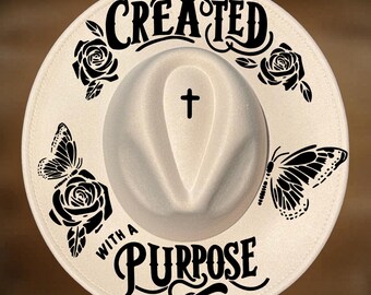 Created With Purpose Wide Brim Hat Burning Design, Floral Butterfly, Pyrography Template, Digital Files