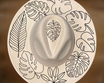Monstera Leaf Hat Burning Design, Wide Brim Hat Template, Pyrography Digital File,
