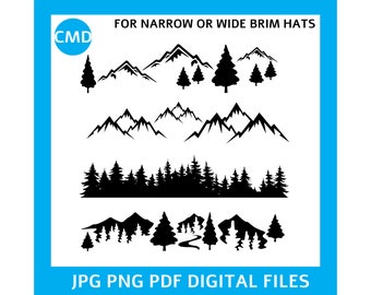 Mountains And Trees Stencil For Burning Hat Bands, Burned Felt Fedora Template Design