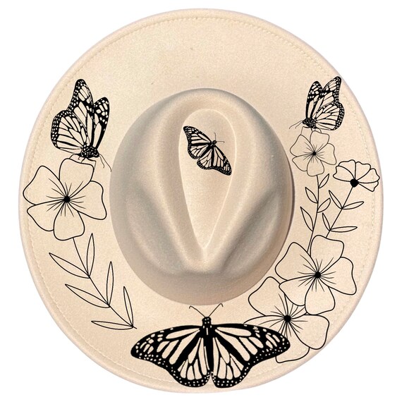 Hat Burning Design Butterfly and Flower Wide Brim Pattern  display picture 1