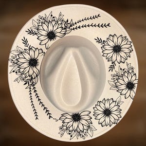 ひまわりの花束の帽子焼きデザイン、つば広の焼き絵パターン、デジタルダウンロード