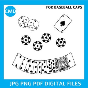 Gorra de béisbol de jugador, patrón de cartas y fichas, para gorras de béisbol, plantilla de pirograbado para hacer uno mismo, gorra quemada, descarga digital, png pdf jpg