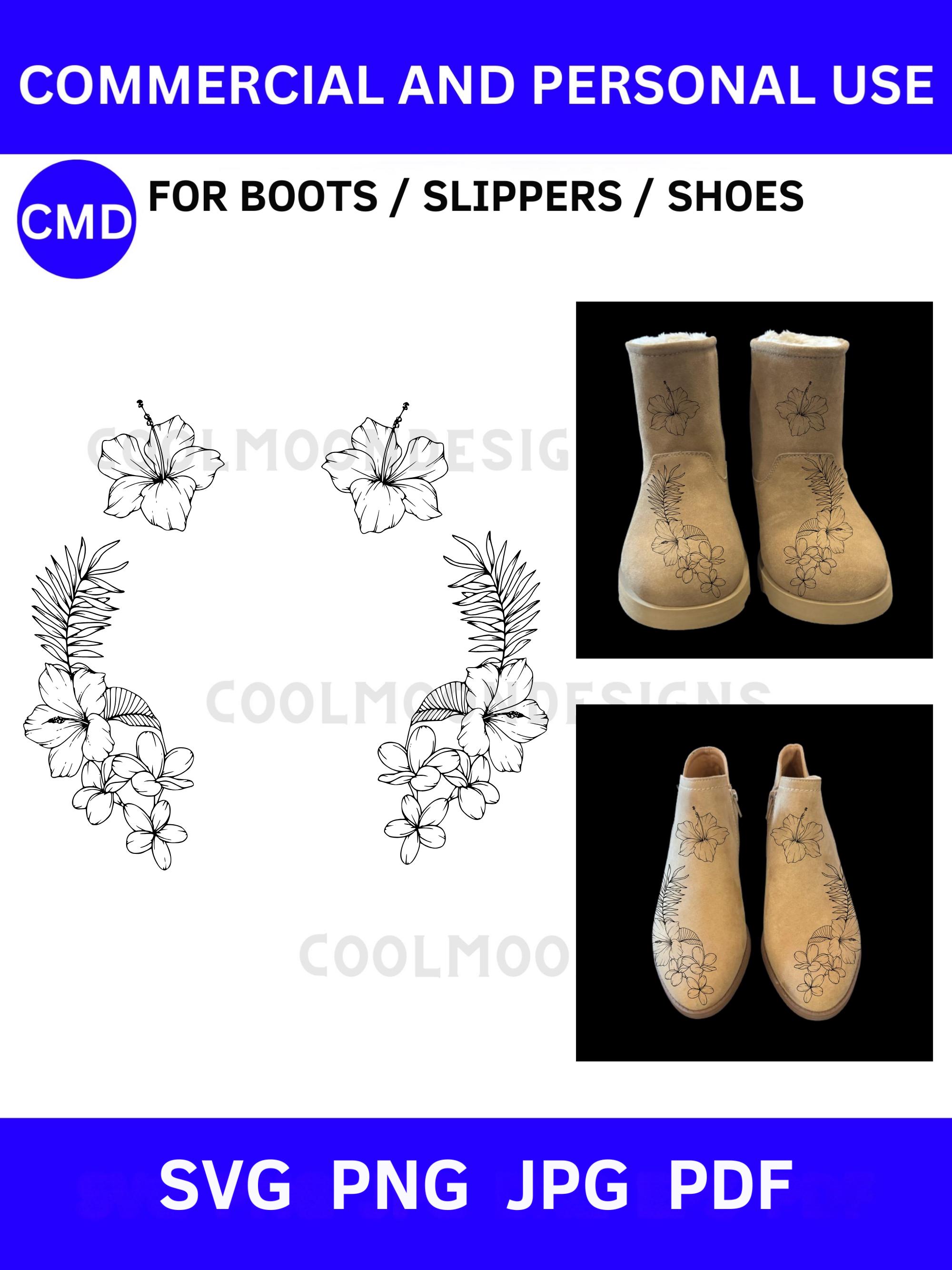 Boots Burning Design, Hibiscus Floral Boot Pattern, Beginner Hand Burn ...