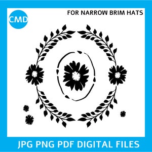 Stencils For Hat Burning, Flowers Vine, Narrow Brim Hat Burning Stencil, Burn Hat Brim, Hat Stencil, Burnt Hat Design Digital Cut File