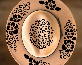 Posies and Cheetah Narrow Brim Hat Burning Design, Easy Pyrography Pattern  Digital Download