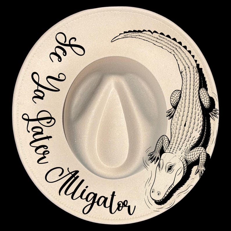 Alligator Script Hat Burning Design See You Later Alligator Wide Brim Hand Pyrography ...