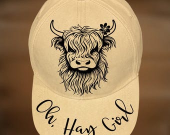 Highland Cow Hat Burning Design, Baseball Cap, Farm House Pyrography, SVG PNG, Digital Download