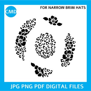 Stencil For Hat Burning, Posies and Cheetah, Digital Design Files for making Stencils for Hat Burning, Narrow Brim Hats