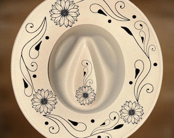 Sunflower Swirl Hat Burning Design, Wide Brim Pyrography Pattern, Floral, Digital Download