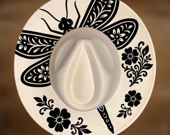 Dragonfly Hat Burning Design, Wide Brim Pyrography Pattern,  Digital Download
