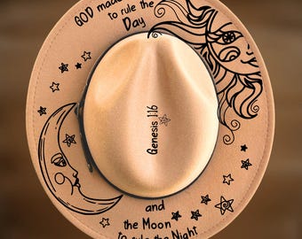 Sun and Moon Narrow Brim Hat Burning Design, Pyrography Pattern, Digital Download