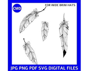 Bohemian Feathers Hat Burning Design, Wide Brim Hat, Festival Fashion Accessory, Pyrography, Western, Boho Chic Style, Digital Files SVG png