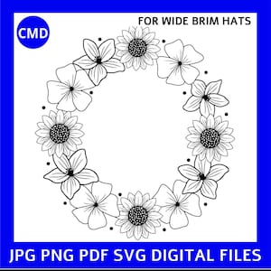 Sonnenblume Garten Hut Brennen Vorlage, Floral Hut Design, DIY Hut Brennen Muster, digitaler Download Dateien, png pdf jpg SVG