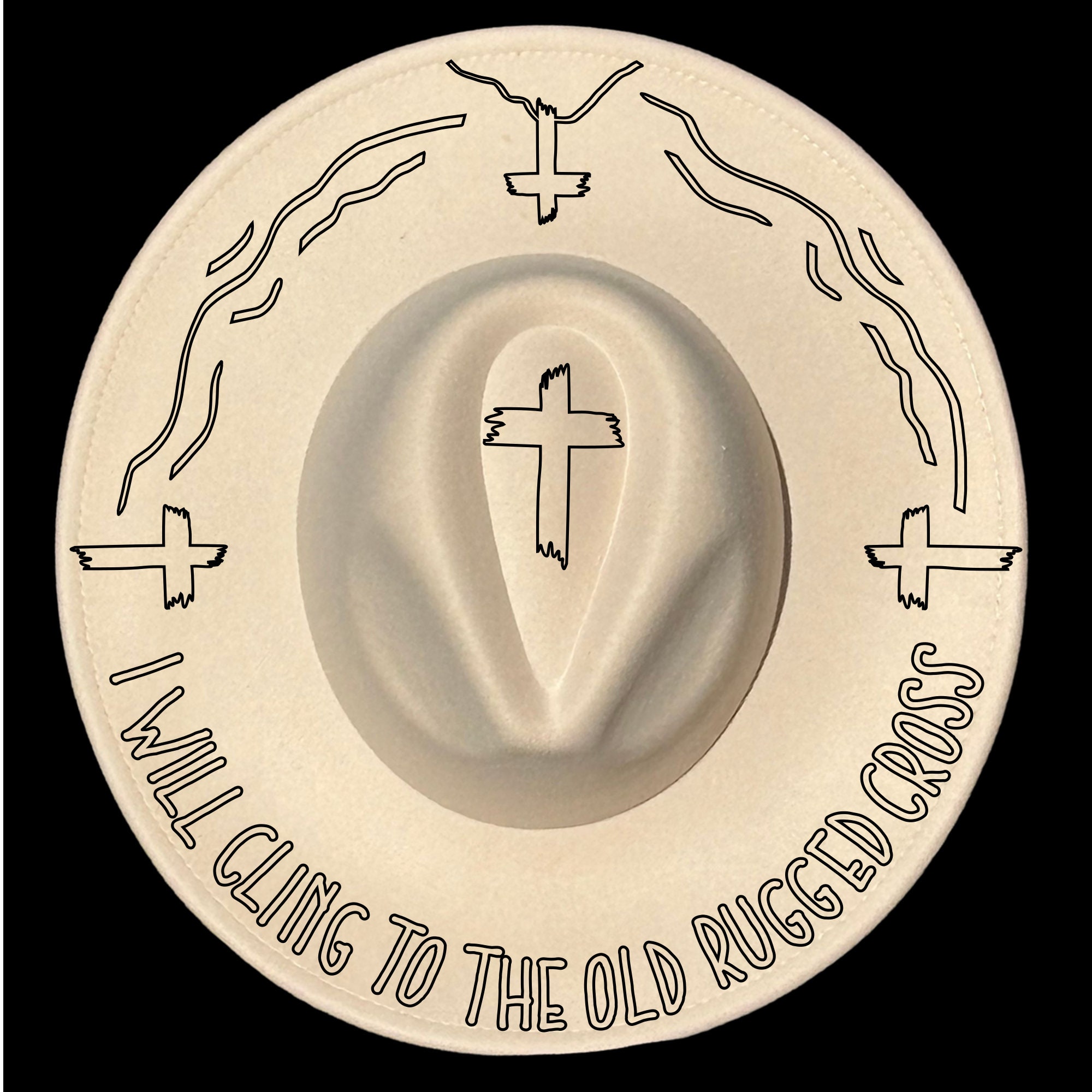 Old Rugged Cross Hat Burning Design, Cross Pattern, For Wide Brim