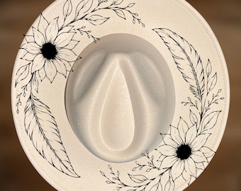 Sunflowers and Feathers 3 Hat Burning Design, Wide Brims, Hand Pyrography, Beginner Digital Files