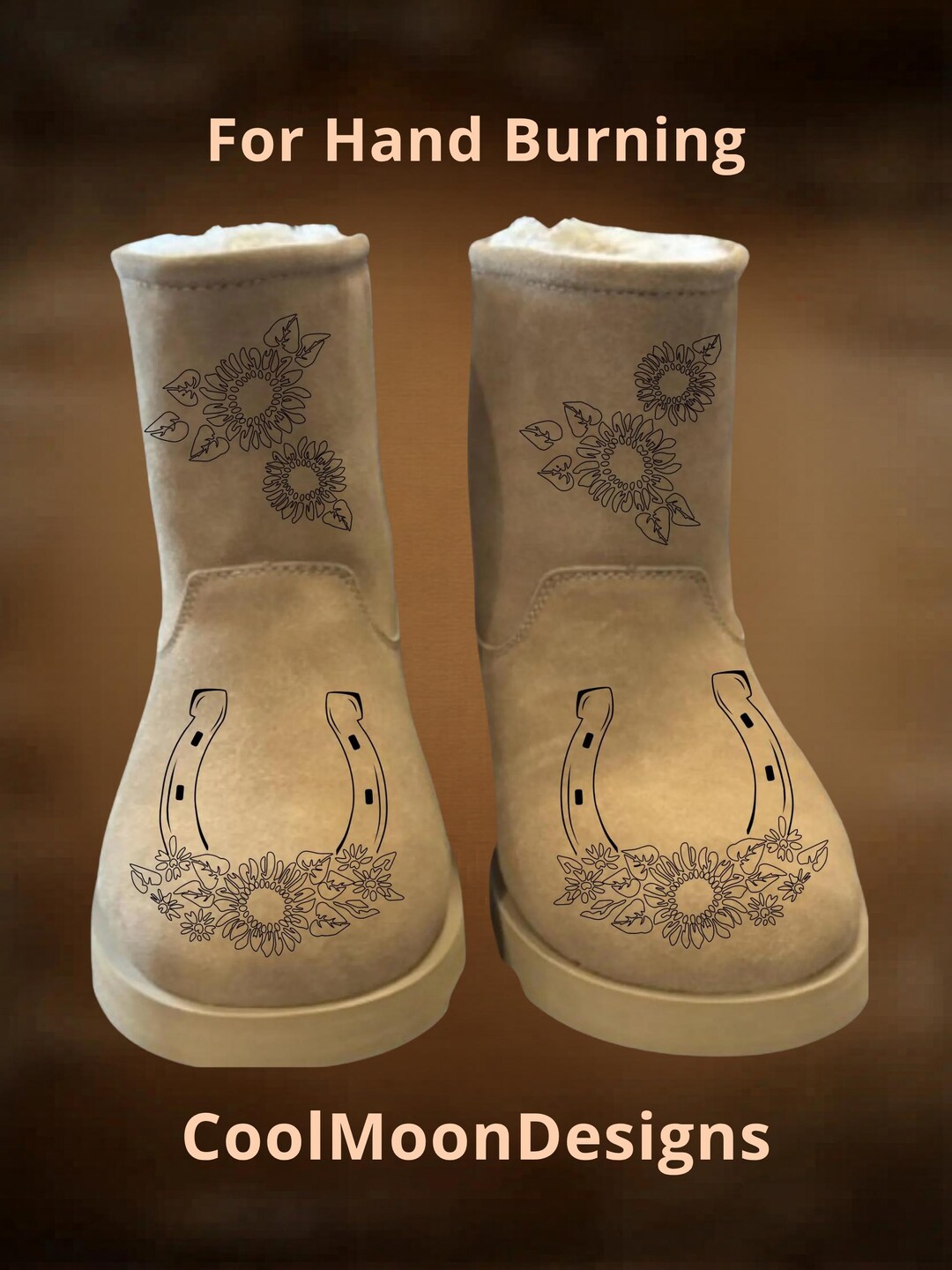Boot Burning Design, Horseshoe Sunflower Boots Pattern, Hand Burn ...