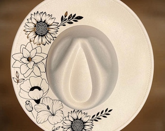 Floral Sunrise Wide Brim Hat Burning Design, Laser Friendly Pyrography Template, Digital Download