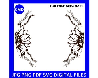 Lorbeerkranz Sonnenblumenhut Design, breite Krempe, Florales Muster, Laser-freundlich, Pyrographie Vorlage, digitale Dateien png pdf jpg SVG