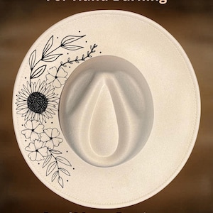 Hat Burning Design, Sunflower Flowers Wide Brim Pattern, Beginner Hand Pyrography, Digital Download