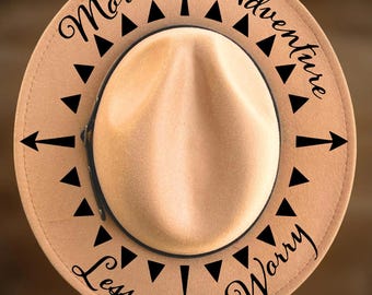 More Adventure Hat Burning Design, Less Worry Narrow Brim Pyrography Pattern, Digital Download