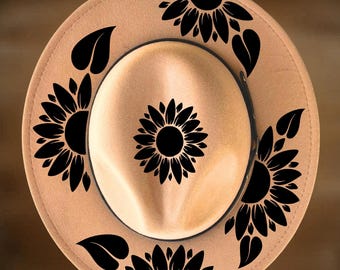Sunflower Narrow Brim Hat Burning Design, Easy Hand Pyrography Pattern, Digital Download