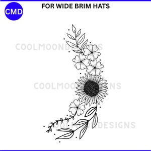 Sunflower Flowers Wide Brim Hat Burning Design, Floral Spray Hat Pattern, DIY Pyrography Hat Template Digital Files SVG png pdf jpg