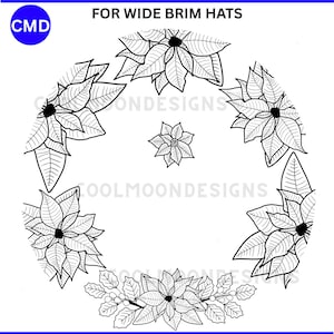 Poinsettia Wreath Wide Brim Hat Burning Design, Hand and Laser Burners Christmas Flowers, Digital Download png pdf jpg svg
