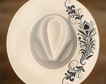 Feather Flourish Hat Burning Design, Floral Wide Brim Template, Easy Beginner Pattern, Digital Download
