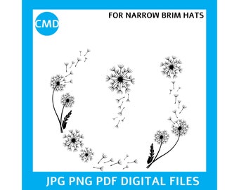 Traceable Hat Burning Design, Dandelion Pattern, Print Trace and Burn Template, Narrow Brim Fedora Hats, Digital Files, DIY Hat Burning Tool