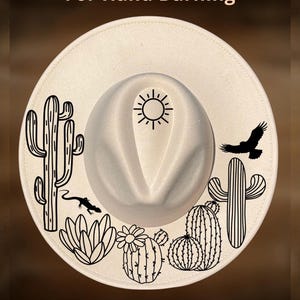 Cactus Hat Burning Design,  Wide Brim Pyrography Pattern, Western Desert, Digital Download