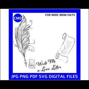 Liebesbrief Hut Brennendes Design, breite Krempe, gefiedertes Stiftmuster, Laser-freundlich, DIY Pyrographie-Vorlage, digitale Dateien png pdf jpg SVG