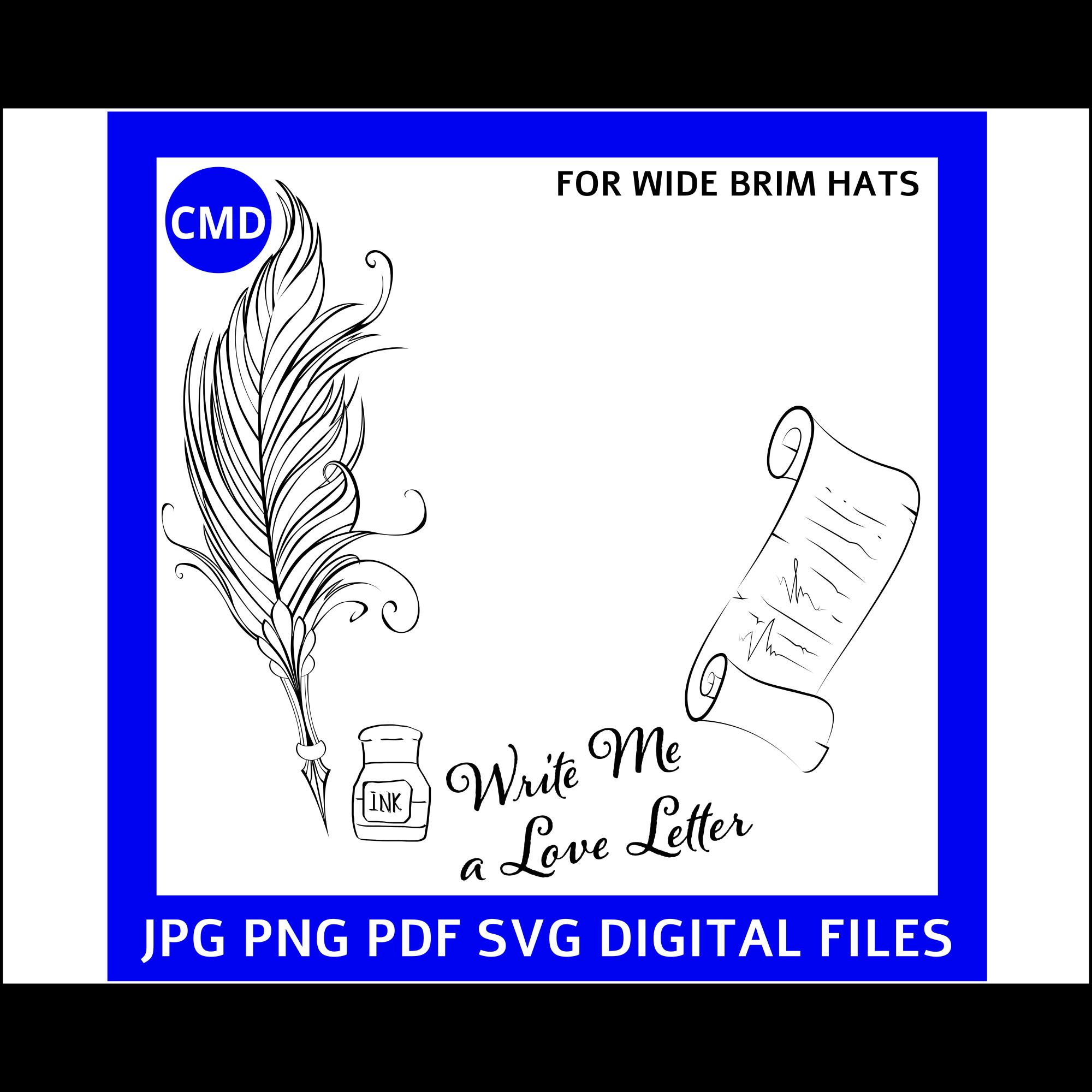 Love Letter Hat Burning Design, Wide Brim, Feathered Pen Pattern, Laser Friendly, DIY Pyrography Template, Digital Files png pdf jpg SVG