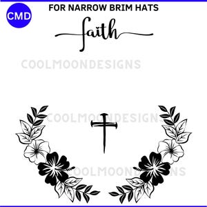 Faith Wreath Hat Burning Design, Christian Nails Cross Pattern, Pyrography Template For Narrow Brim Hats, png jpg pdf svg digital files