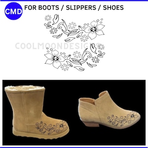 Periwinkle Boot Burning Design, Floral Burned Ankle Bootie Pattern, Shoe Stencil, DIY Boot Pyrography Template, Digital Download png pdf jpg