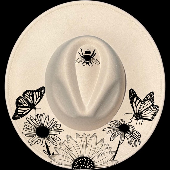 Boho‎ Embroidered Butterfly Hat Wide Brim Festival Western Floral NWOT Butterfly & Flowers Wide Brim Hat Burning Design – Cool Moon  main image 4