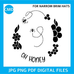 Stencil For Hat Burning svg, Oh Honey Bee, Stencils For Burning Narrow Brim Hat svg, Burn Your Felt Fedora, Digital File, Burned Hat Brim