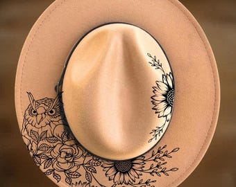Sunflower Owl Hat Burning Design, Narrow Brim Pattern, Hand Burn,, Digital Download