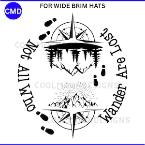 Compass Hat Burning Design, Wide Brim Hat Pattern, Mountains Trees Template, Not All Who Wander Are Lost, Pyrography, Digital Files svg png