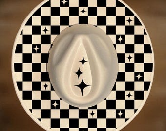 Checkered Starlight Hat Burning Design, Vintage Wide Brim Pattern, Hand Pyrography Digital Download