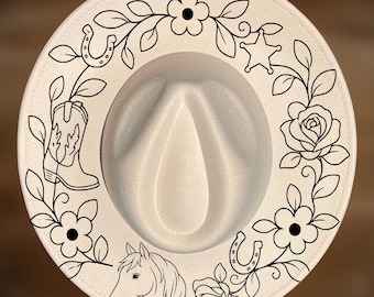 Western Wreath Hat Burning Design, Wide Brims, Hand Pyrography,, Digital Files